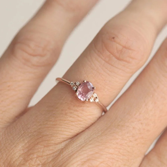 "Sweet Tiny Oval Flower Pink Rose Gold Rings for Women, VIP003 - Picture 3 of 12